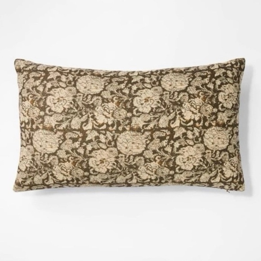 Studio McGee Floral Jacquard Lumbar Pillow in Brown and Cream